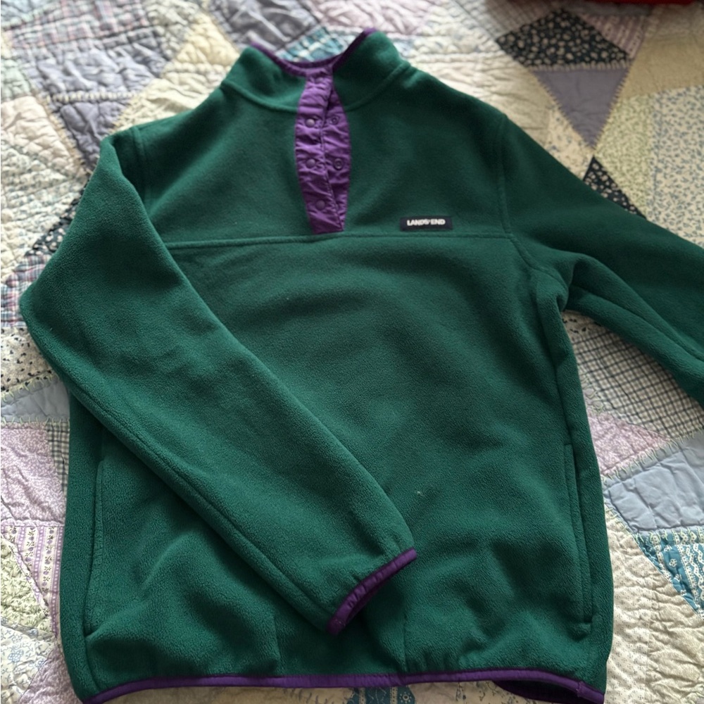 Lands' End Women's Green Fleece with Purple Trim